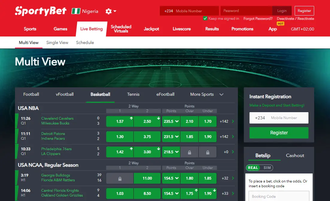 NCAAB SportyBet's Basketball Live Betting Screenshot